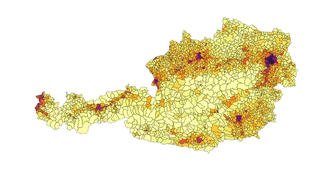 Population density  in Austria