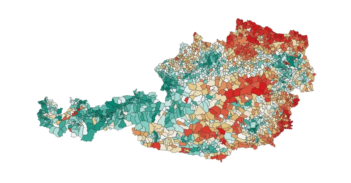 Population development since 1900 in Austria